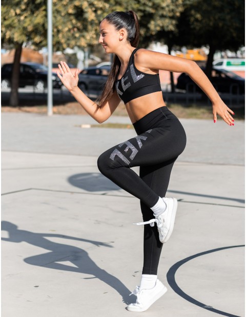 CONJUNTO TOP E LEGGING AXELDIAMONDS PRETO CRYSTAL