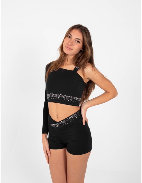 CONJUNTO CROPTOP GINEVRA E SHORT GLOW  PRETO